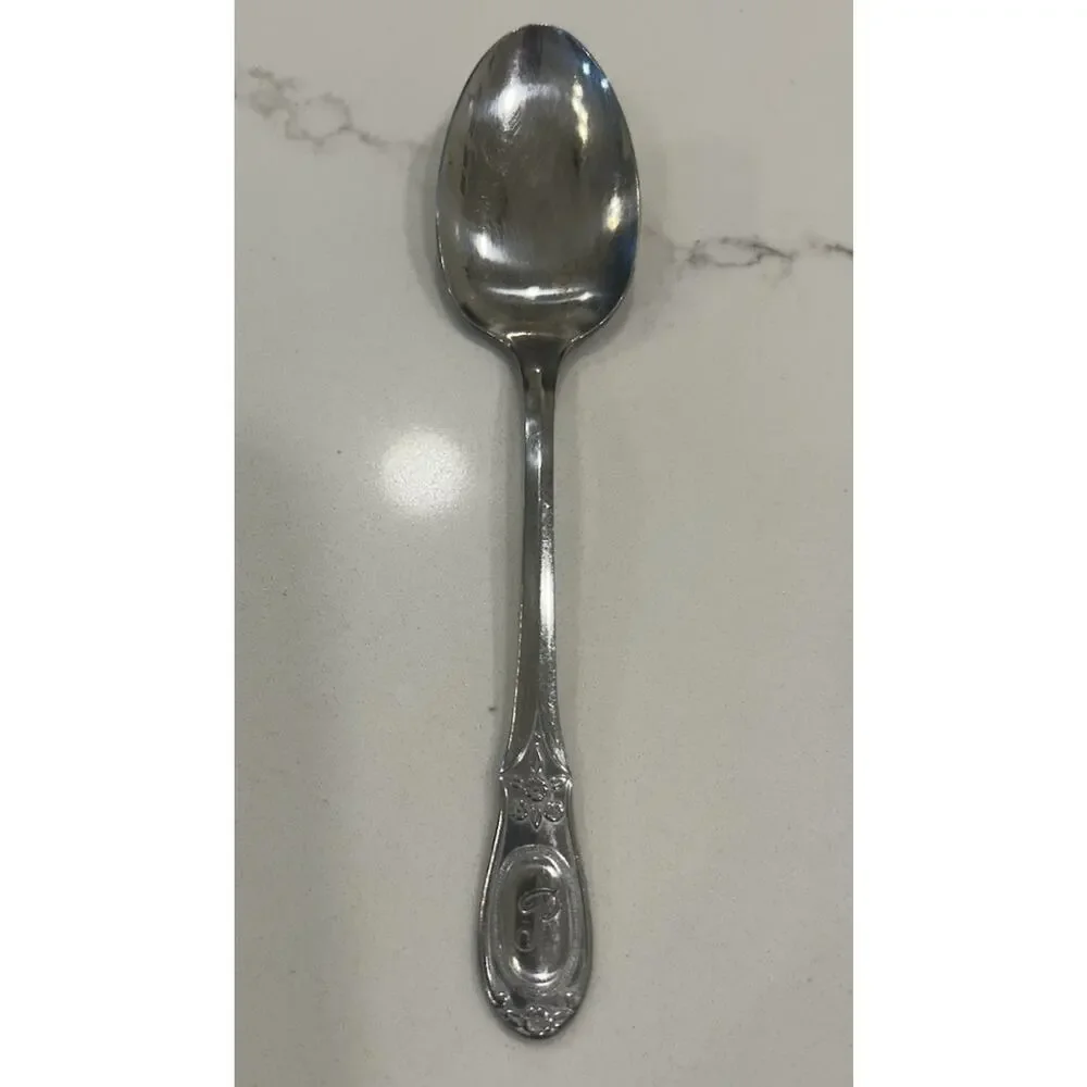 Vtg Customcraft Flatware CUS21 “P”‎ Monogram 6” Dessert Spoon Sample Korea MCM